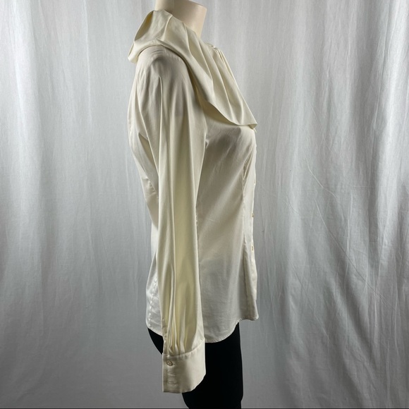 Piazza Sempione Ivory Fitted Button Up Long Sleeve Blouse with Oversized Collar - Picture 3 of 11